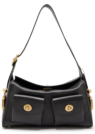 Coach Turnlock Haversack Leather Shoulder Bag In Black