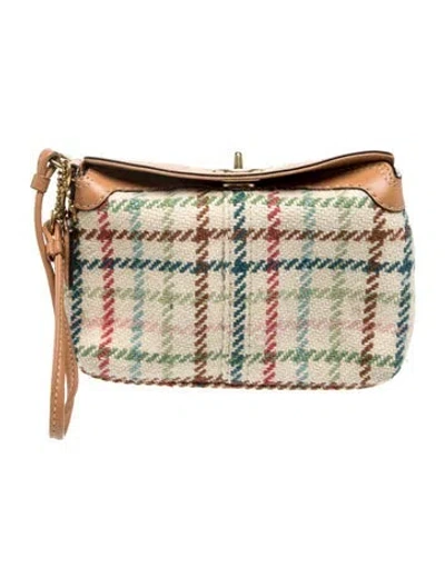 Pre-owned Coach Tweed Clutch In Neutral