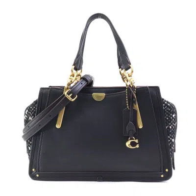 Pre-owned Coach Tweed Leather Handbag Shoulder Bag () In Black