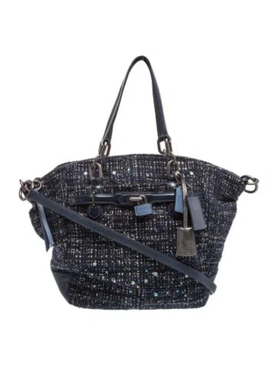 Pre-owned Coach Tweed Top Handle Bag In Blue