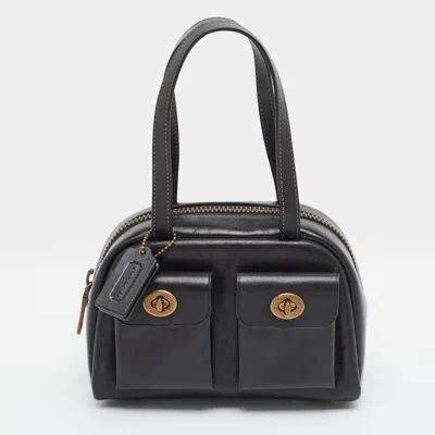 Pre-owned Coach Twin Turnlock 20 Black Leather Satchel