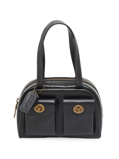 Pre-owned Coach Twin Turnlock Leather Satchel Bag In Black