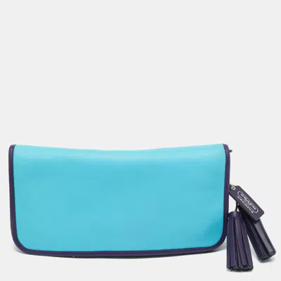 Pre-owned Coach Two Tone Blue Leather Legacy Penny Oversized Clutch