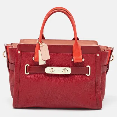 Pre-owned Coach Two Tone Red Leather Swagger 27 Carryall Tote