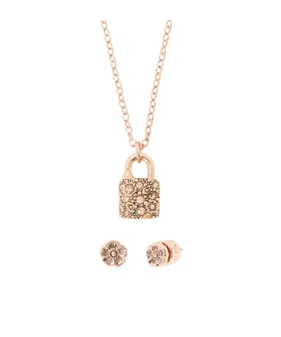 Coach Two-piece Set Including Pendant Necklace And Earrings In Yellow