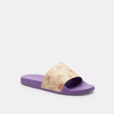 Coach Udele Sport Slide In Signature Canvas With Floral Print In Beige