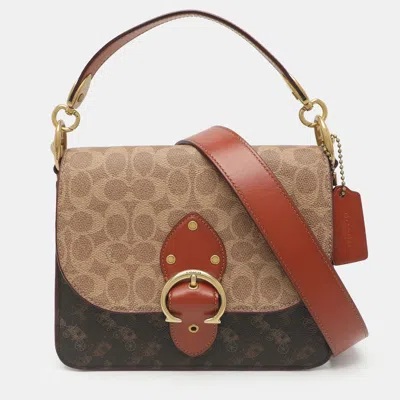 Pre-owned Coach Upcrafted Beat Tri Color Signature Coated Canvas And Leather Shoulder Bag In Multi