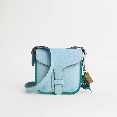 Coach Upcrafted Courier Bag In Crocodile In Pewter/cornflower