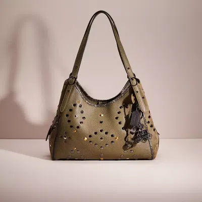 Coach Upcrafted Lori Shoulder Bag With Snakeskin Detail In Pewter/army Green