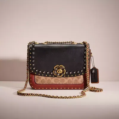 Coach Upcrafted Madison Shoulder Bag In Signature Canvas With Rivets And Snakeskin Detail In Brass/tan/rust