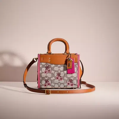 Coach Upcrafted Rogue Bag 17 In Signature Textile Jacquard With Heart Embroidery In Brass/cocoa Burnished Amber