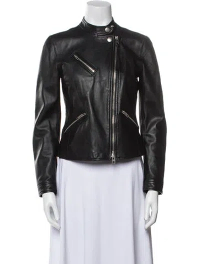 Pre-owned Coach Uptown Racer Leather Biker Jacket In Black