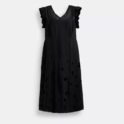 Coach V-neck Dress With Velvet Dots In Black