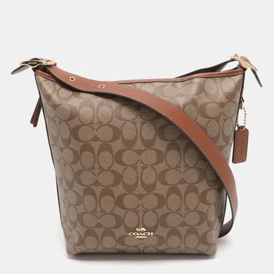 Pre-owned Coach Val Beige/brown Signature Coated Canvas And Leather Bucket Bag In Sand