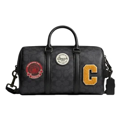Coach Venture Duffle Bag 27 Signature Canvas With Patches In Charcoal Multi