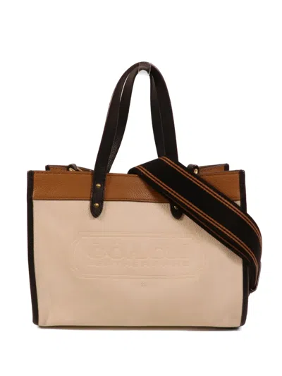 Pre-owned Coach Vintage 30 Field Calfskin Tote Bag In White