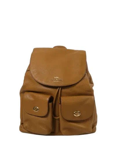 Pre-owned Coach Vintage Billie Turn-lock Details Leather Backpack In Brown