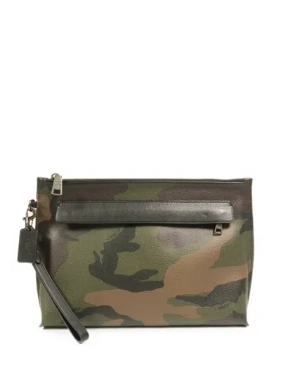 Pre-owned Coach Vintage Camouflage-print Clutch Bag In Green