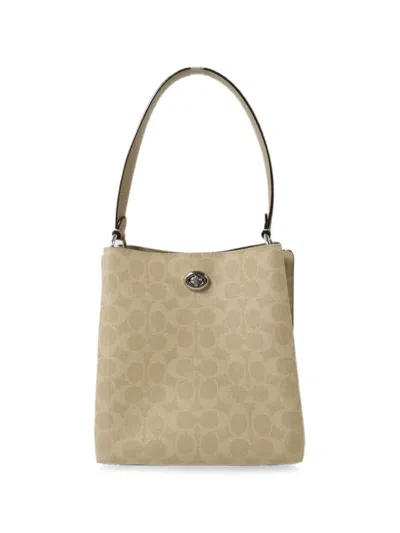Pre-owned Coach Vintage Charlie Bucket Turn-lock Tote Bag In Neutrals