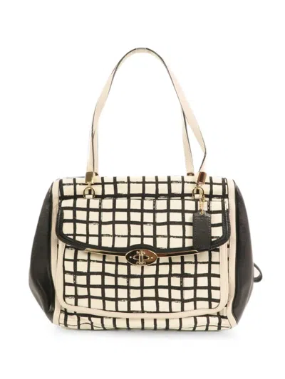 Pre-owned Coach Vintage Check Canvas Shoulder Bag In Black