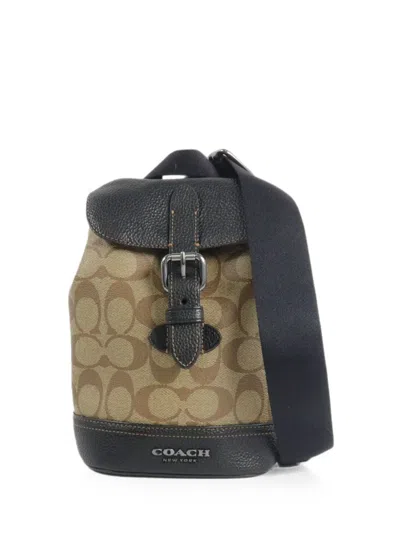Pre-owned Coach Vintage Coach Shw Hudson Small Pack Shoulder Bag Cb928 Coated Canvas Brown Black In Neutrals