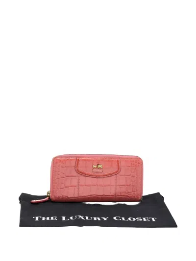 Pre-owned Coach Vintage Croc-embossed Wallet In Pink