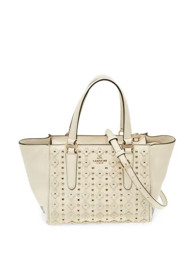 Pre-owned Coach Vintage Crosby Floral-appliqué Tote Bag In Neutral