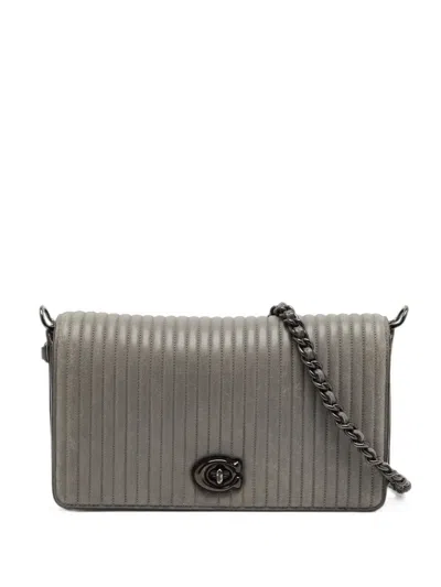 Pre-owned Coach Vintage Dinky Quilted Shoulder Bag In Grey