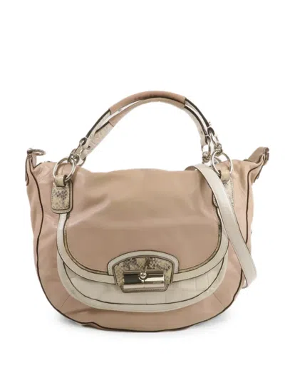 Pre-owned Coach Vintage Embossed-leather Shoulder Bag In Neutral
