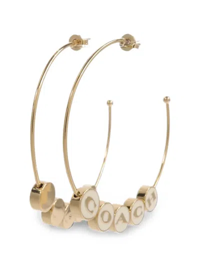 Pre-owned Coach Vintage Enamel-detail Hoop Earrings In Gold