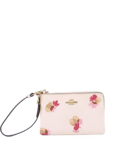 Pre-owned Coach Vintage Floral-print Leather Pouch In Neutral