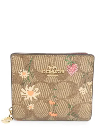 Pre-owned Coach Vintage Floral-print Wallet In Neutral