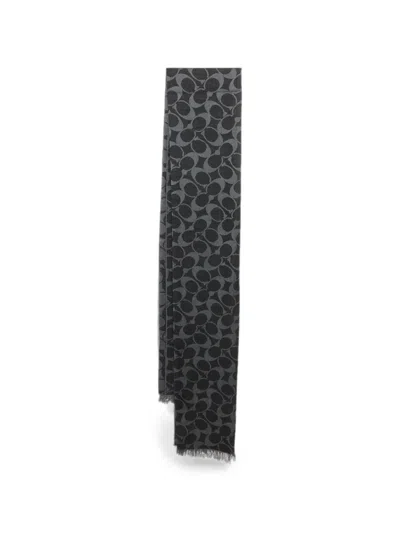 Pre-owned Coach Vintage Fringed Monogram Scarf In Black