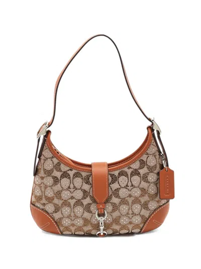 Pre-owned Coach Vintage Hampton Crystal-embellished Shoulder Bag In Neutrals