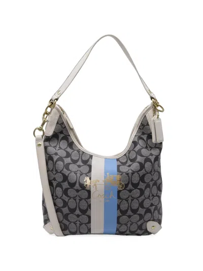 Pre-owned Coach Vintage Heritage Striped Hobo Bag In Grey