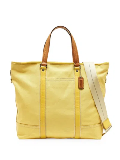 Pre-owned Coach Vintage Leather-trim Tote Bag In Yellow
