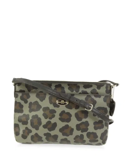 Pre-owned Coach Vintage Leopard-print Shoulder Bag In Green