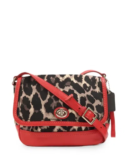 Pre-owned Coach Vintage Leopard-print Shoulder Bag In Red