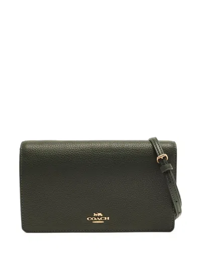 Pre-owned Coach Vintage Logo Flap Wallet On Chain In Green