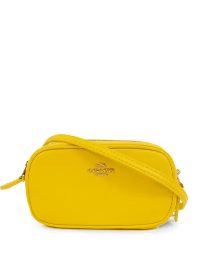 Pre-owned Coach Vintage Logo Plaque Shoulder Bag In Yellow