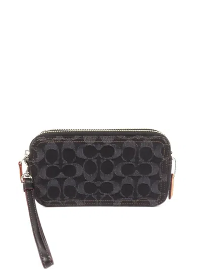 Pre-owned Coach Vintage Logo-detail Clutch Bag In Blue