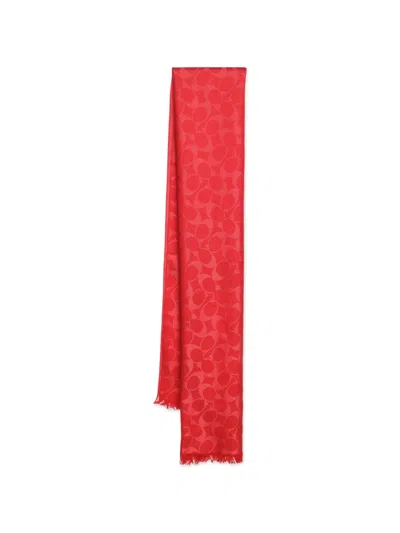 Pre-owned Coach Vintage Logo-print Fringed Scarf In Red