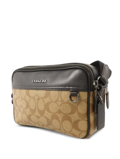 Pre-owned Coach Vintage Logo-print Leather-trim Shoulder Bag In Neutrals