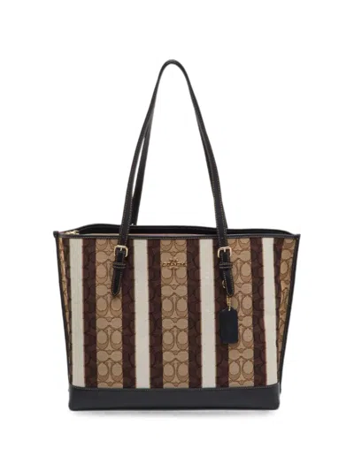 Pre-owned Coach Vintage Mollie Striped-pattern Tote Bag In Neutral