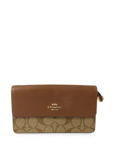 Pre-owned Coach Vintage Monogram Print Clutch Bag In Brown
