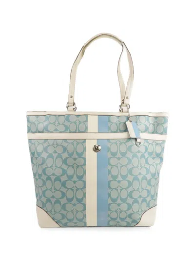 Pre-owned Coach Vintage Monogram Stripe Tote Bag In Blue