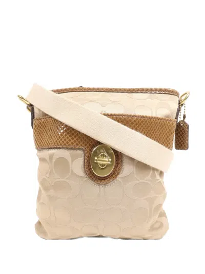 Pre-owned Coach Vintage Monogram Turn-lock Shoulder Bag In Neutral