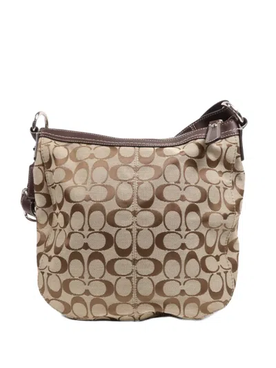 Pre-owned Coach Vintage Monogram-print Shoulder Bag In Neutral