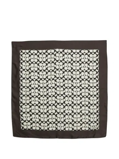 Pre-owned Coach Vintage Monogram-print Square Scarf In Neutral