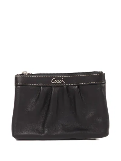 Pre-owned Coach Vintage Pleated Leather Pouch In Black